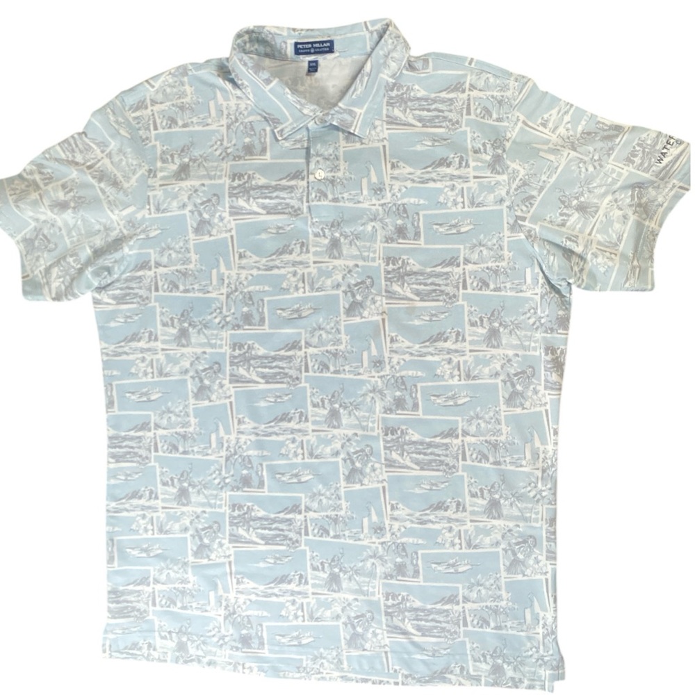 Peter Millar Shirt Men’s XXL Blue Ace Cotton Blend Pique Crown Crafted Polo